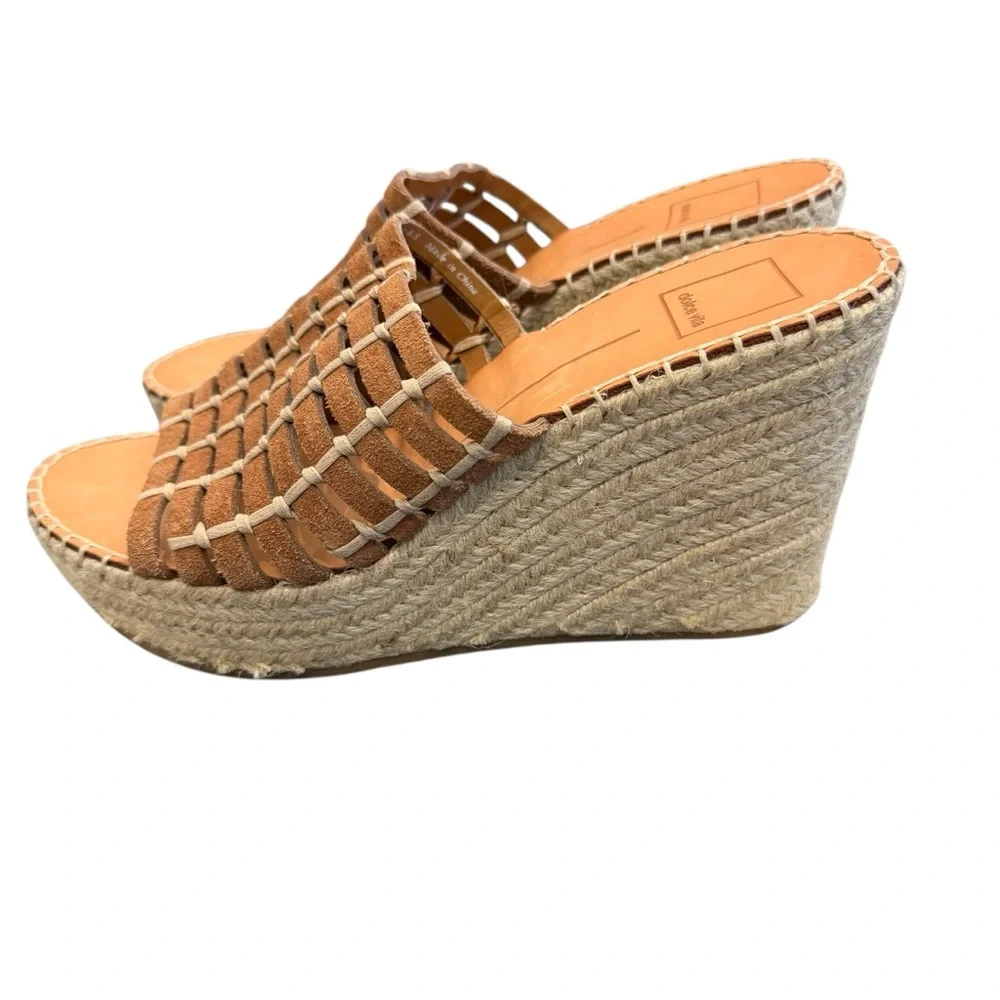 Dolce Vita Pru Mule Espadrille Brown Woven Suede Slip-On Wedges